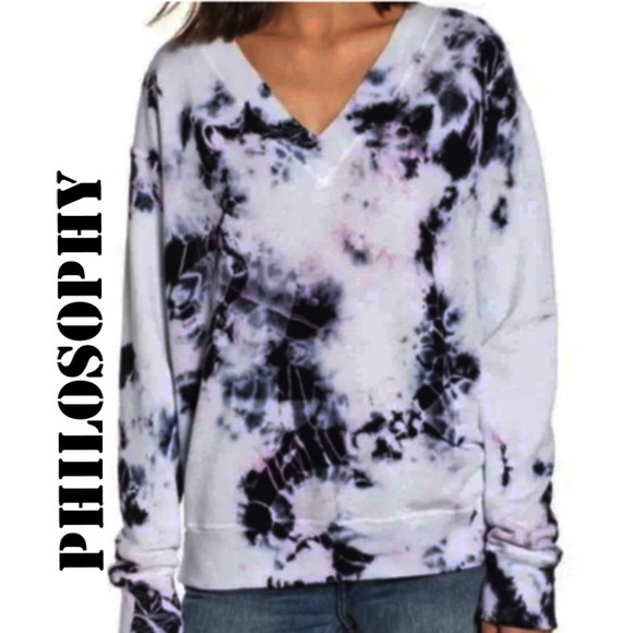 PHILOSOPHY MADE IN AMERICA TIEDYE LONG SLEEVE V NECK TOP LARGE - Picture 1 of 5